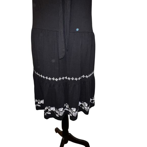 Loft women’s sz XS embroidered tie neck tiered ruffle swing midi goth sundress - Picture 4 of 10